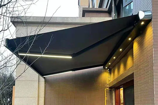 Full Cassette Folding Arm Awning over an outdoor area
