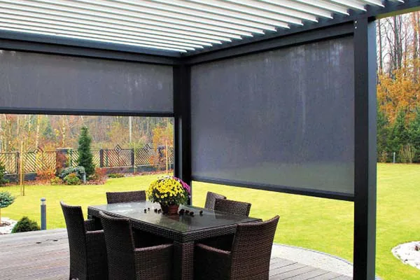 Zip Blind enclosing an outdoor dining area