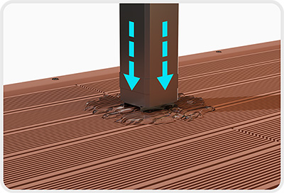 Rainwater is drained along the hollow posts around