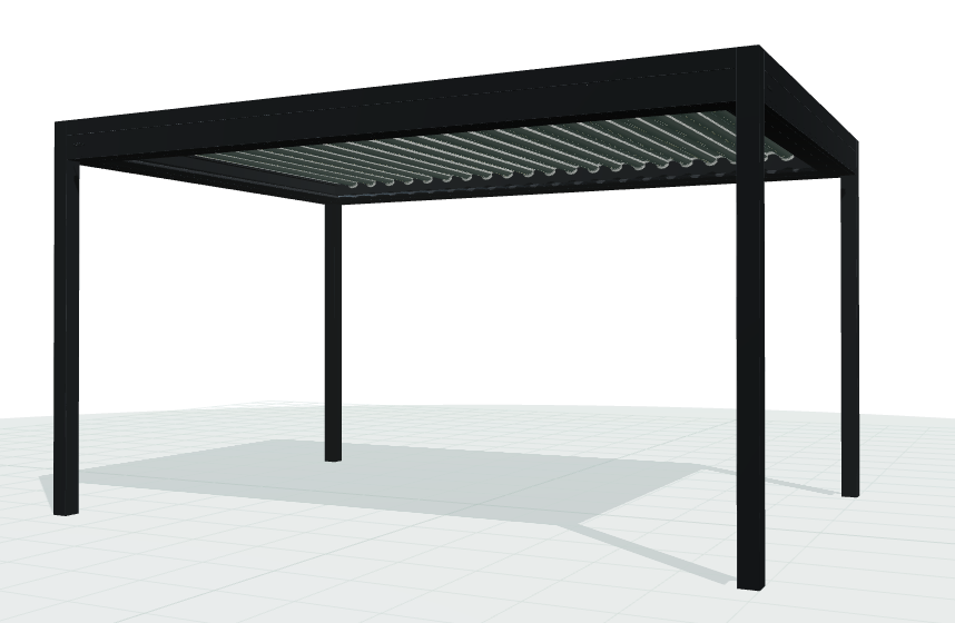 Retractable louvre pergola with the roof fully closed