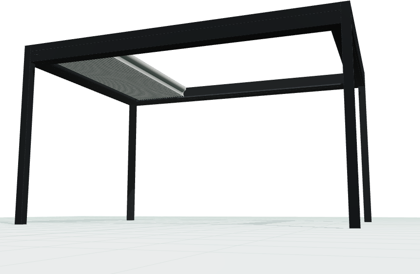 Retractable louvre pergola with the blades stacked to one side